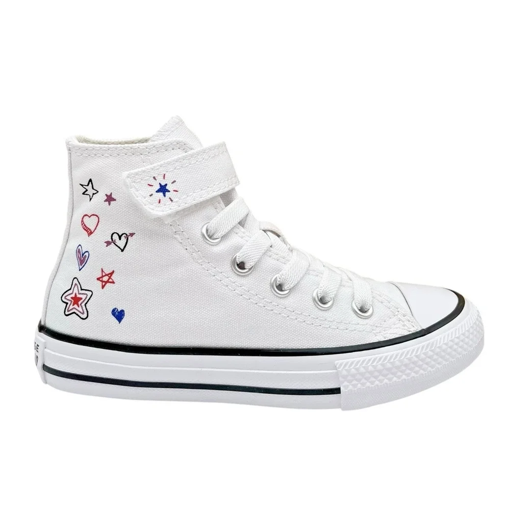 Converse Chuck Taylor Girls Hi Top Slip-on Sneakers Size 11 White Doodle Star - Picture 2 of 12